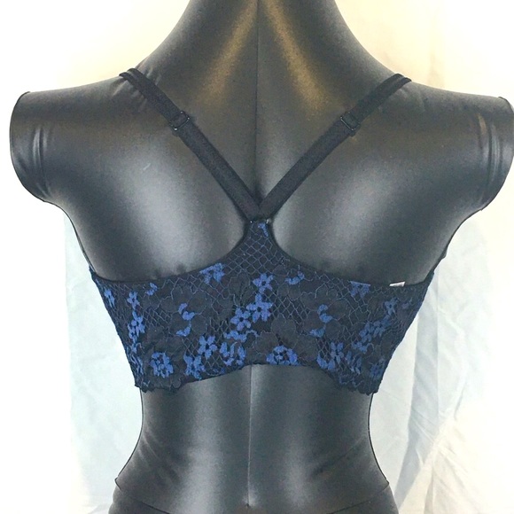 Adore Me Bra Black with Blue Lace Floral Design Women's 34F (34DDD) - Picture 4 of 11